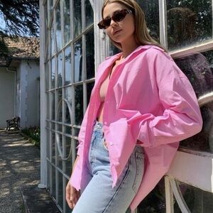 Zara Pink Long Sleeve Button Down Shirt Size S